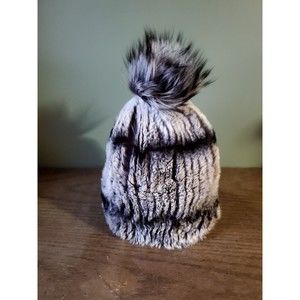 Annabelle New York Women's Rabbit Fur & Fox Fur Pom Pom Beanie Gray One Size